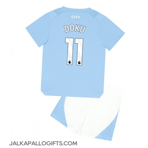 Manchester City Jeremy Doku #11 Koti Peliasu Lasten 2023-24 Lyhythihainen (+ Lyhyet housut)